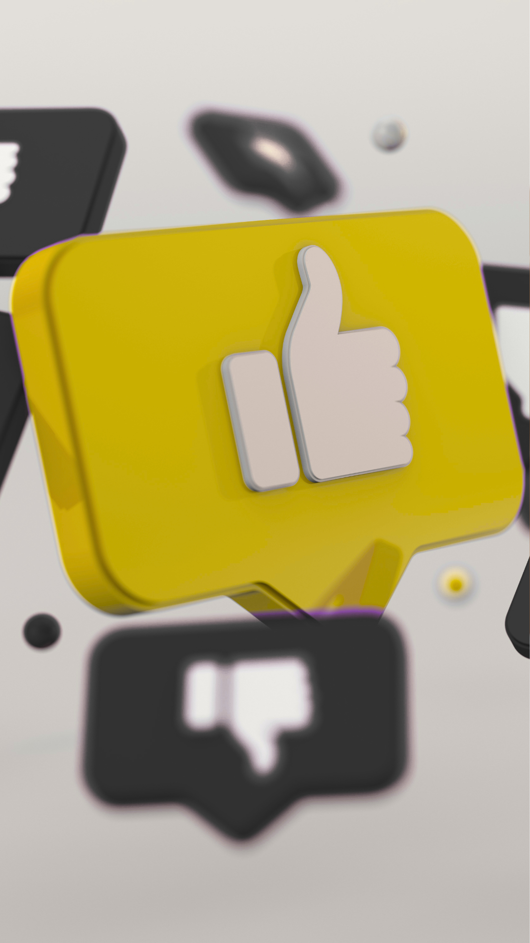 A yellow thumbs up icon is surrounded by other social media icons.
