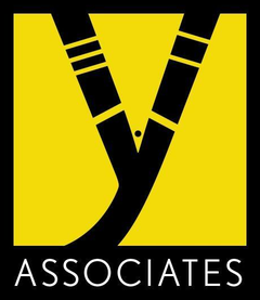 A black and yellow logo for associates with a white lettering for the word Associates