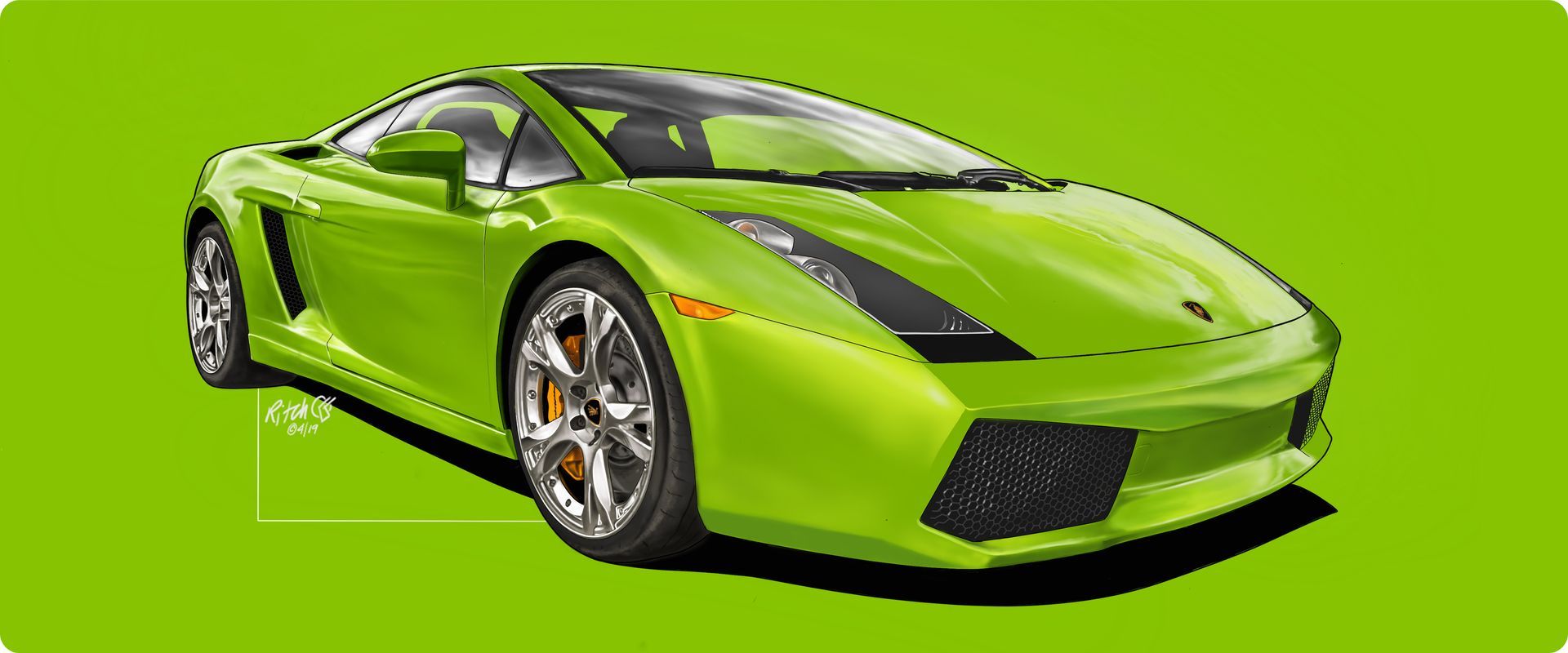Bright green sports car on a plain green background, angled front-left viewBright green sports car on a plain green background, angled front-left view Bright green sports car on a plain green background, angled front-left view