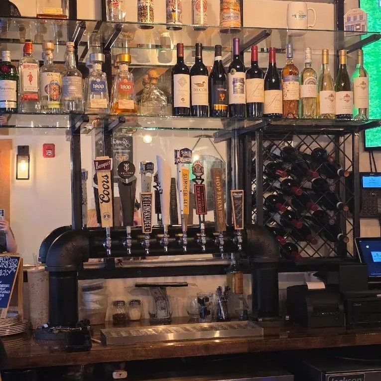 Wine and draft taps at the Brick N' Mortar bar Wine and draft taps at the Brick N' Mortar bar