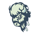 Stylized melting bull illustration in pale green and dark blue with dripping liquid
