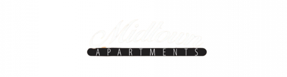 Black horizontal pill-shaped sign with the word “APARTMENTS” in white on a white background