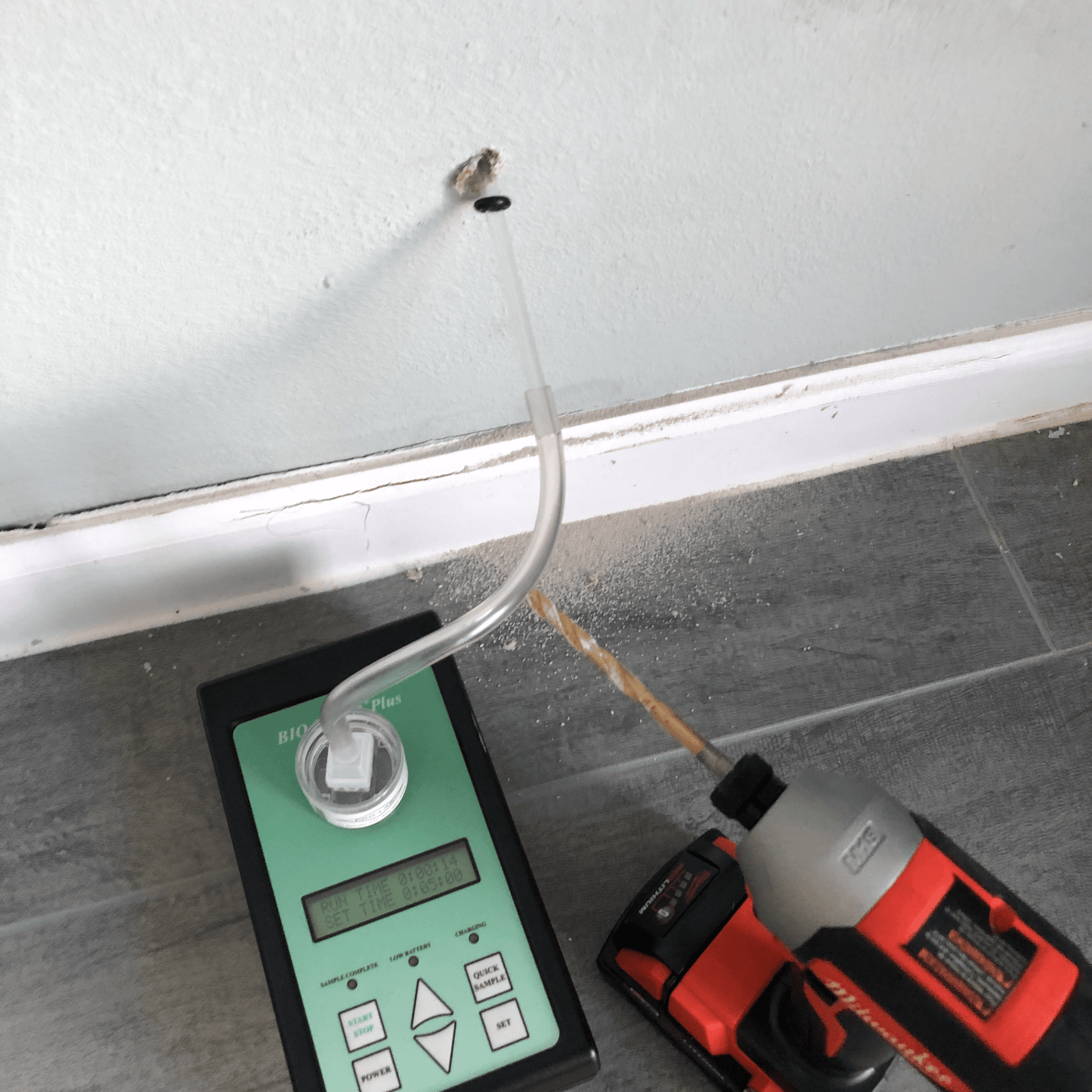 a mold testing device used in a south florida homein a water damage restoration job