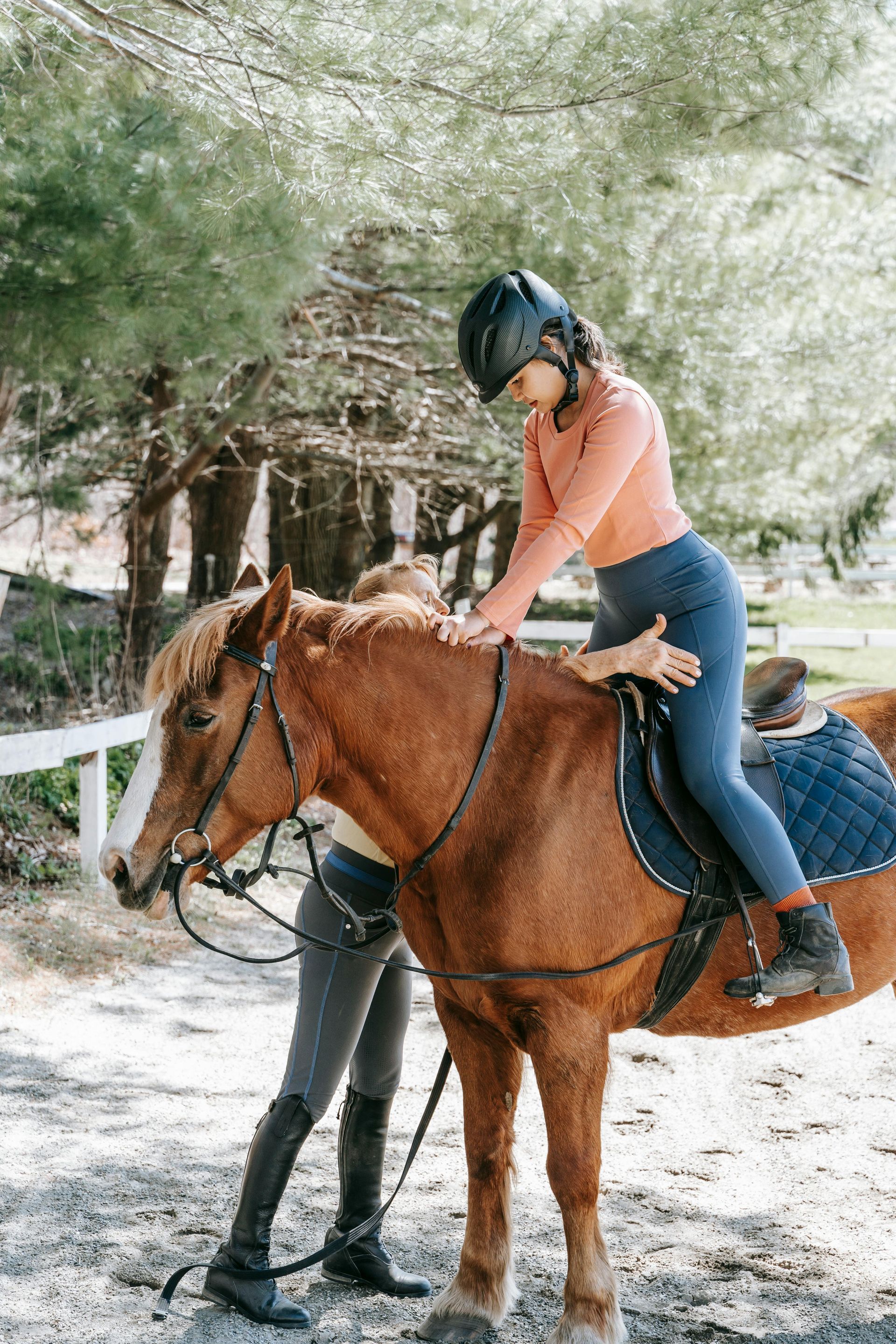 Horse with student and instructor evaluating capabilities.