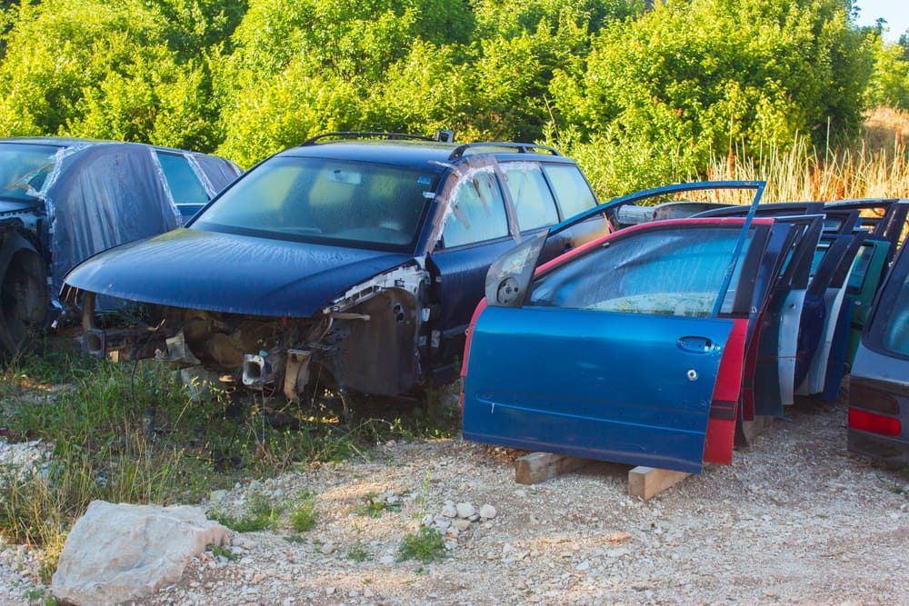 A Bunch Of Cars Are Sitting In A Field With Their Doors Open — Twin City Auto Dismantlers In Wagga Wagga, NSW