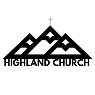 A black and white logo for a church called highland church.