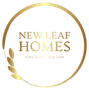Gold logo for New Leaf Homes: text within a gold circle, wheat graphic, and slogan 