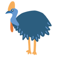 Blue cassowary with orange head and legs, standing in profile on a white background