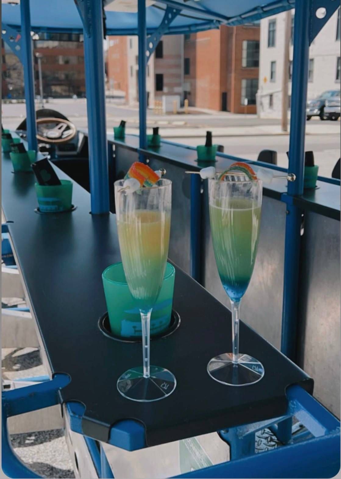 Two Cocktails on the Big Blue Pedaler Pedal Bike Bar near Lexington, KY