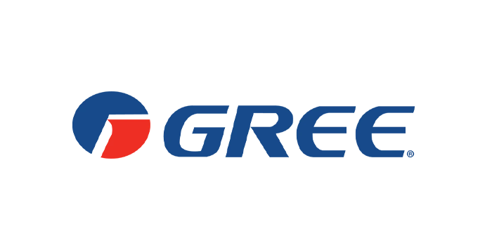 Le logo gree est bleu et rouge sur fond blanc.