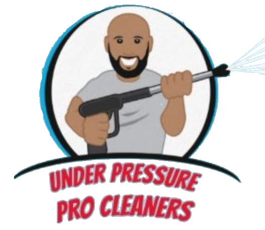 Logo of Under Pressure Pro Cleaners showing a pressure washer spraying water