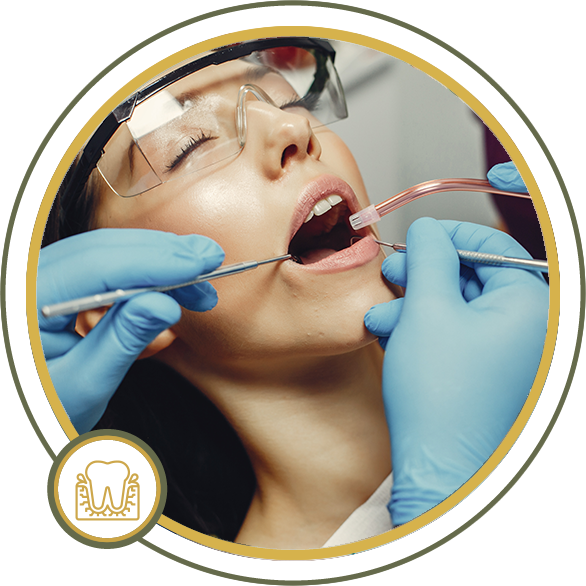 Person at dentist appointment, mouth open, receiving dental treatment.