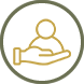 Outline of a person in hand, symbolizing care.