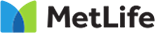 MetLife logo, text, and abstract design in blue and green.