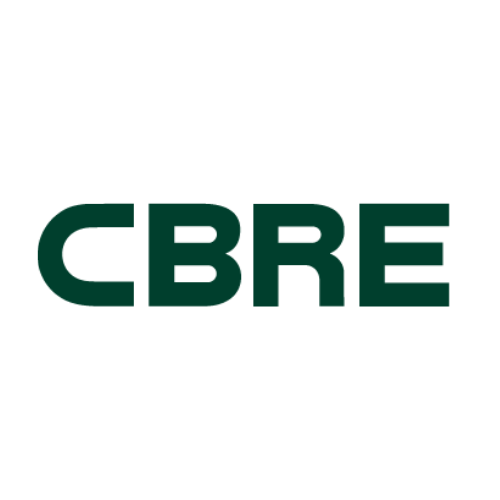 CBRE logo in dark green on a white background