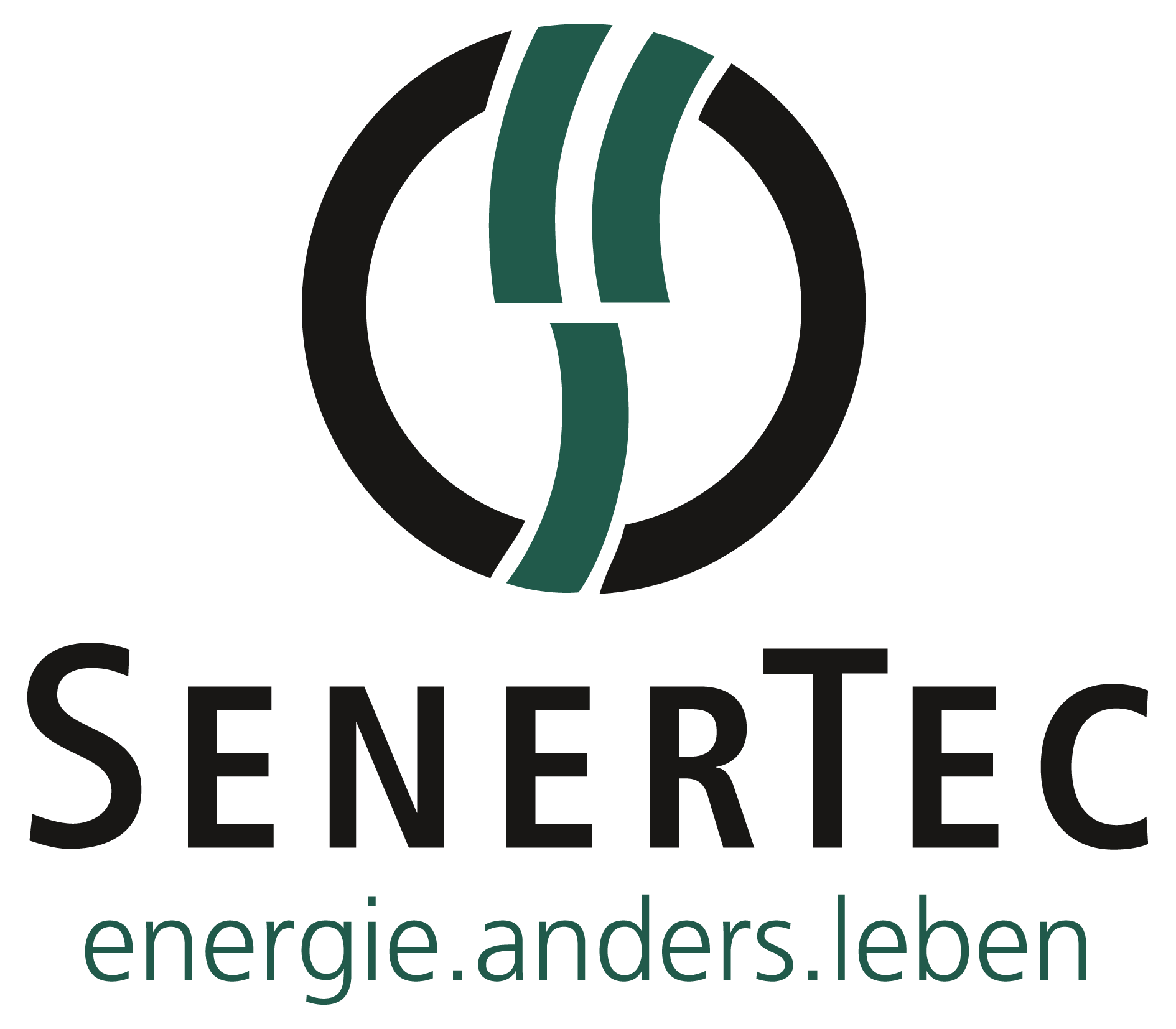 SenerTec logo with black and green abstract symbol and the slogan “energie.anders.leben”