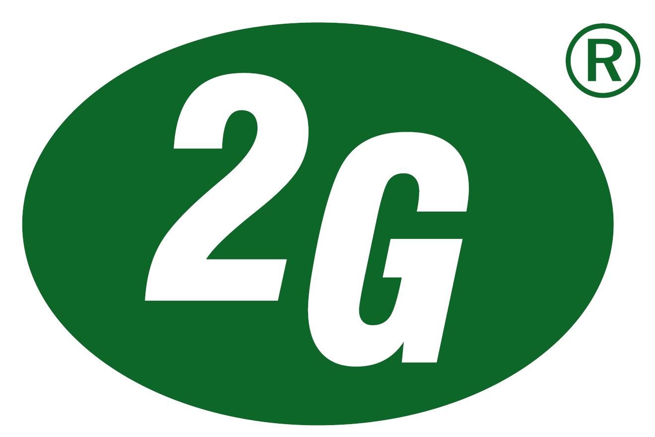 Green oval logo with white “2G” text and a registered trademark symbol