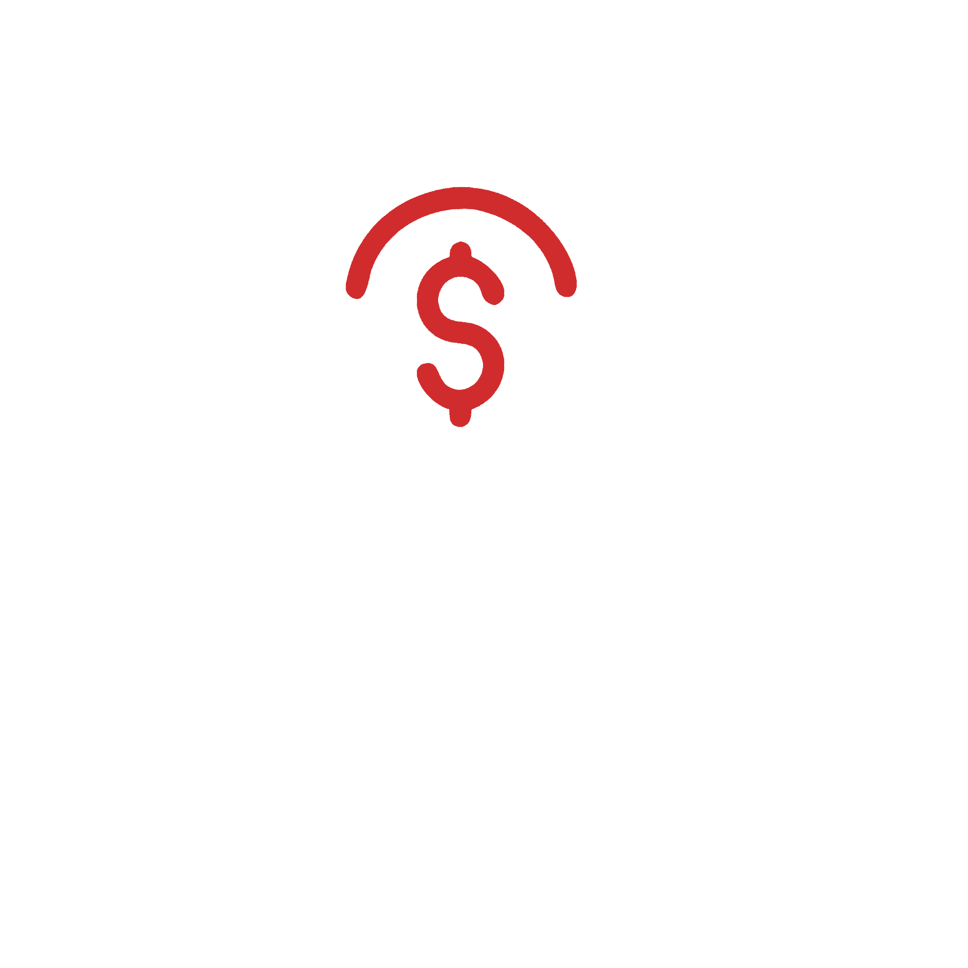 A simple red dollar sign icon topped with a curved, arch-like line.
