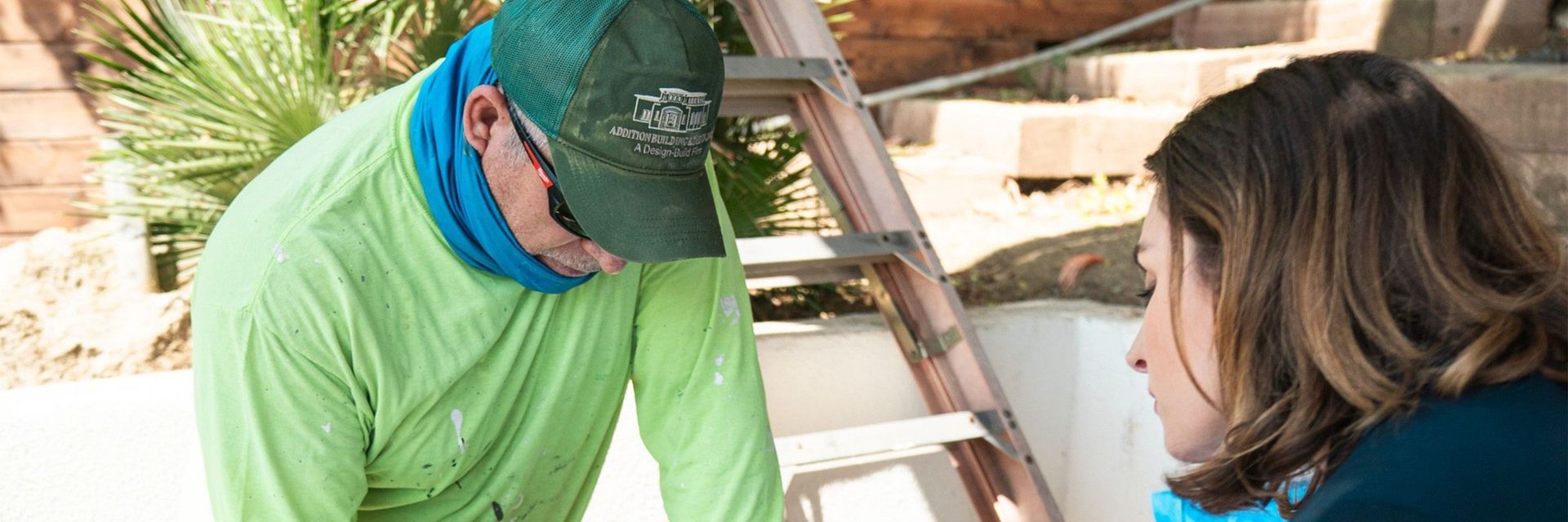 Christine Ross and an Addition Building & Design foreman reviewing work on a Los Angeles jobsite