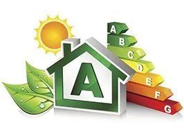 A green house with the letter a on it next to a sun and leaves.