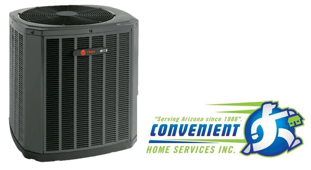 An air conditioner next to a convenient home services inc. logo