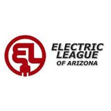The electric league of arizona logo is a red circle with a plug in it.