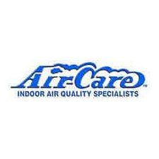 The air care indoor air quality specialists logo is blue and white.