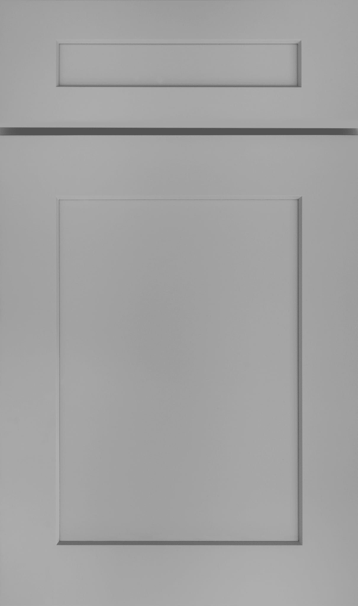 Gray wall with a small horizontal panel above a larger vertical rectangular panel.