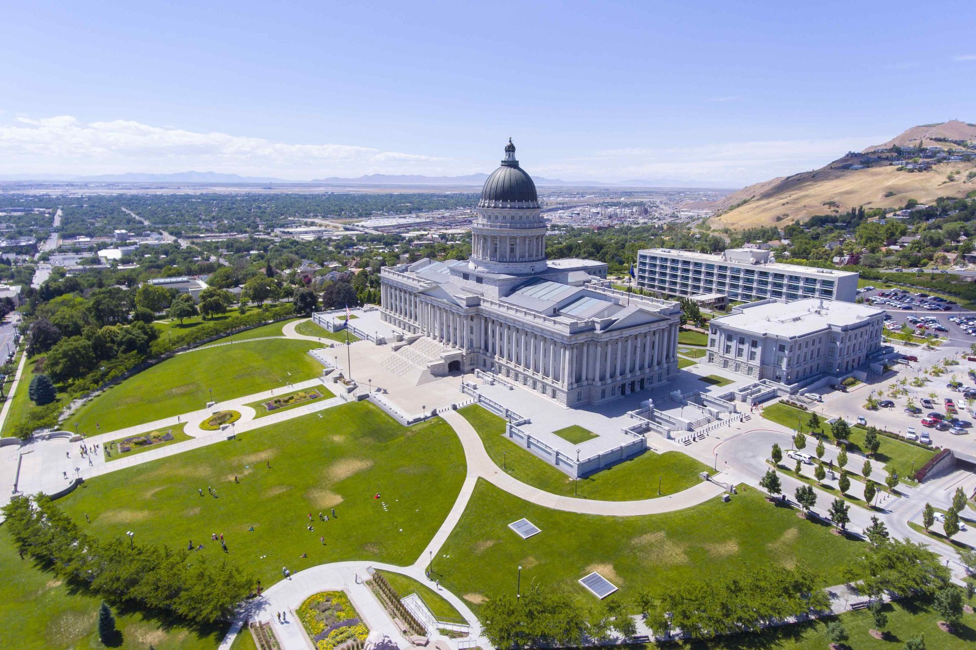 An aerial view of the capitol building in salt lake city.