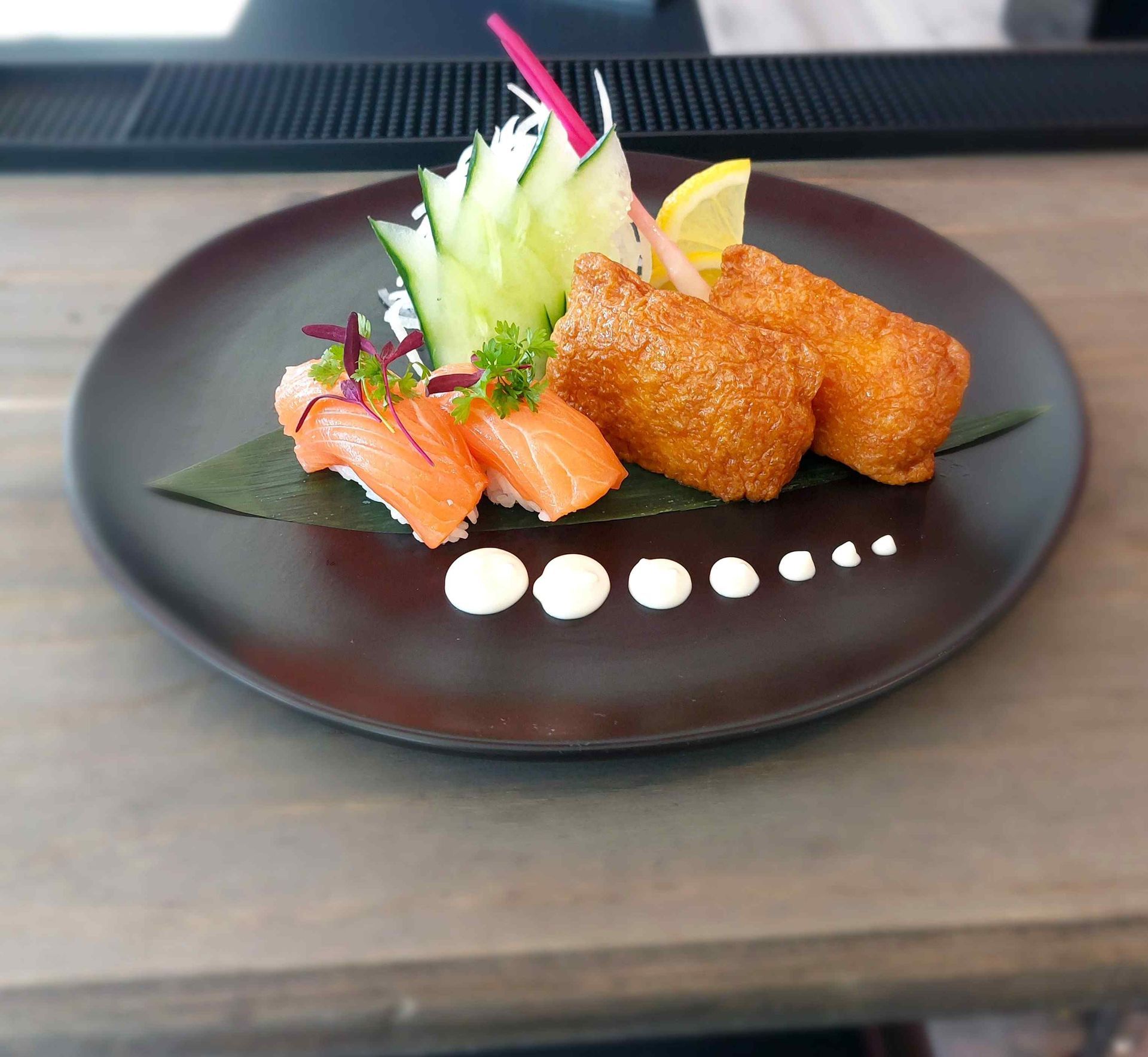 A close up of a plate of food on a table