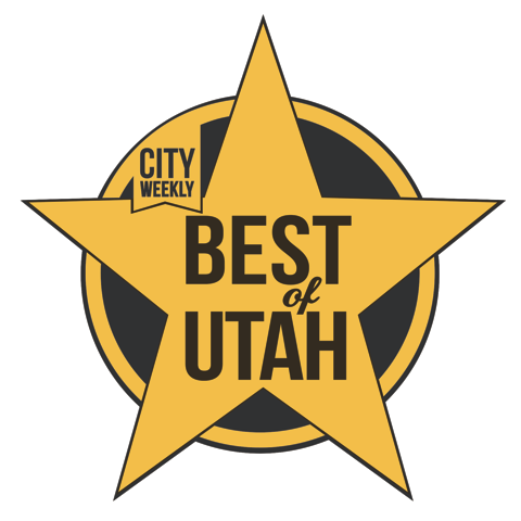 A yellow star with the words best of utah on it