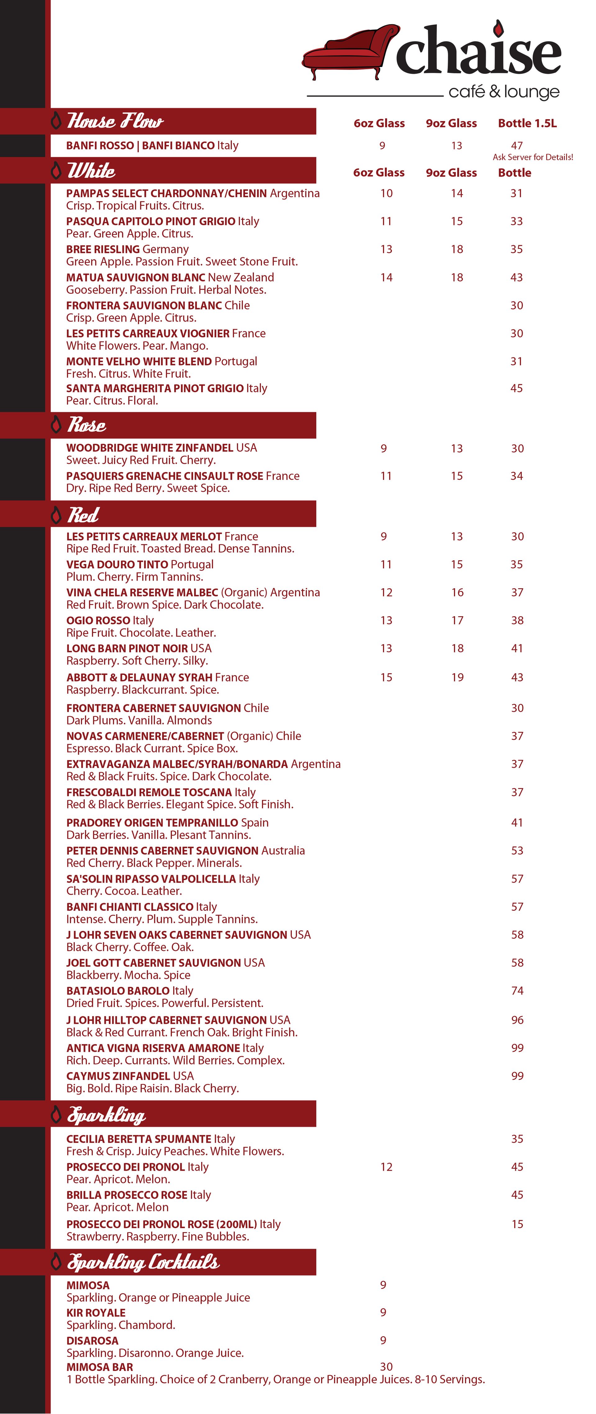 Menu for 