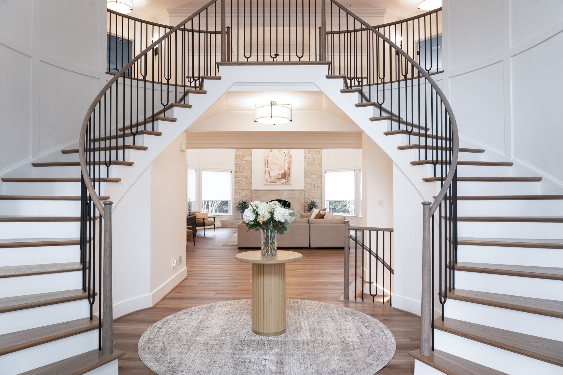 A staircase leading up to the second floor of a house