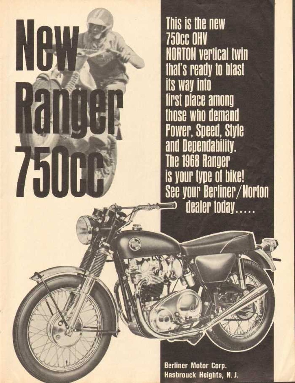 An advertisement for a new norton 750cc motorcycle