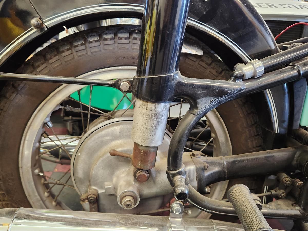 A close up of the front wheel of a motorcycle
