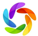 A rainbow colored circle with a white background.