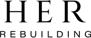 Logo reading “HER” with “REBUILDING” beneath it in black text on white background