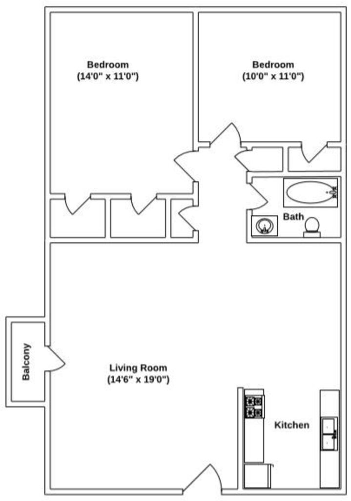 Floor Plan: 2 Bed · 1 Bath · 865 SQ. FT.