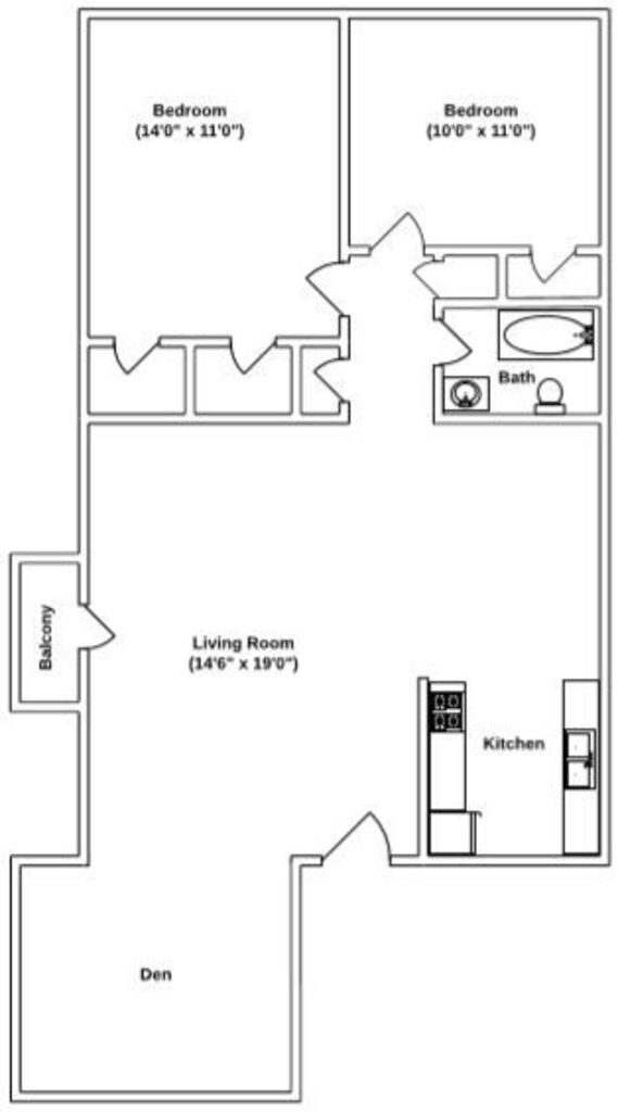 Floor Plan: 2 Bed · 1 Bath · 950 SQ. FT.