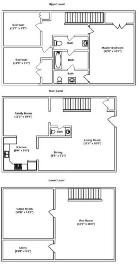 Floor Plan: 3 Bed · 1.5 Bath · Townhome · 1,895 SQ. FT.