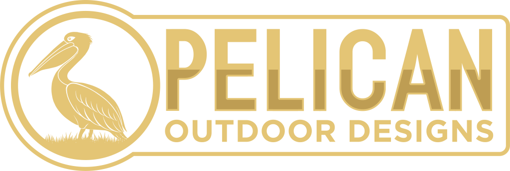 Pelican Outdoor Designs logo with gold pelican emblem and text on a light background