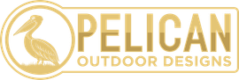 Pelican Outdoor Designs logo with gold pelican emblem and text on a light background