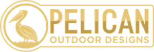 Pelican Outdoor Designs logo with gold pelican emblem and text on a light background