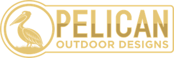 Pelican Outdoor Designs logo with gold pelican emblem and text on a light background