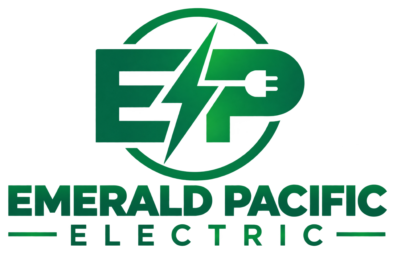 Emerald Pacific Electric logo in green with stylized EP and lightning bolt