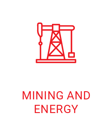 A red icon of a mining and energy pump on a white background.