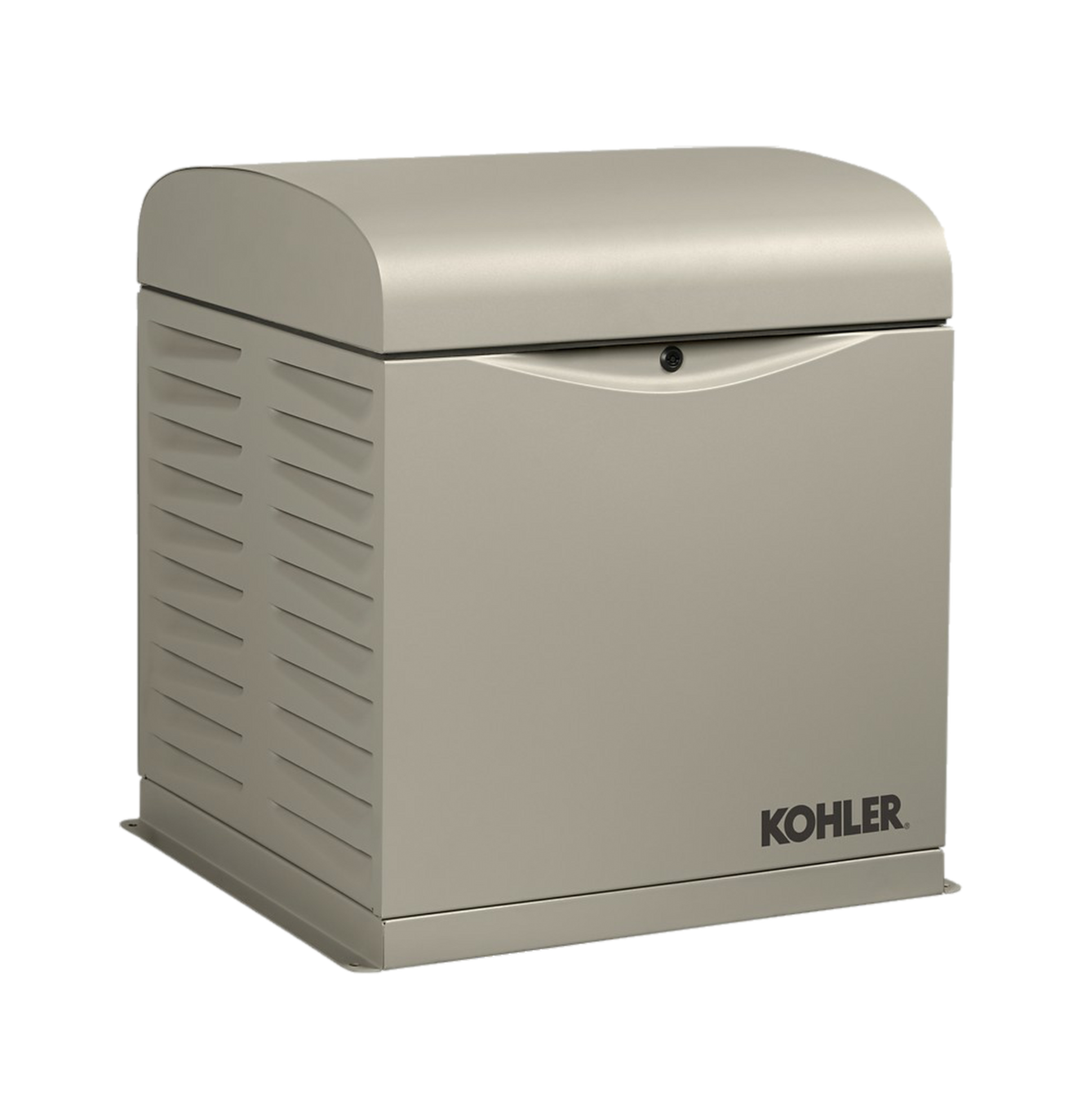 Beige KOHLER storage box with rounded lid and side vents on a white background