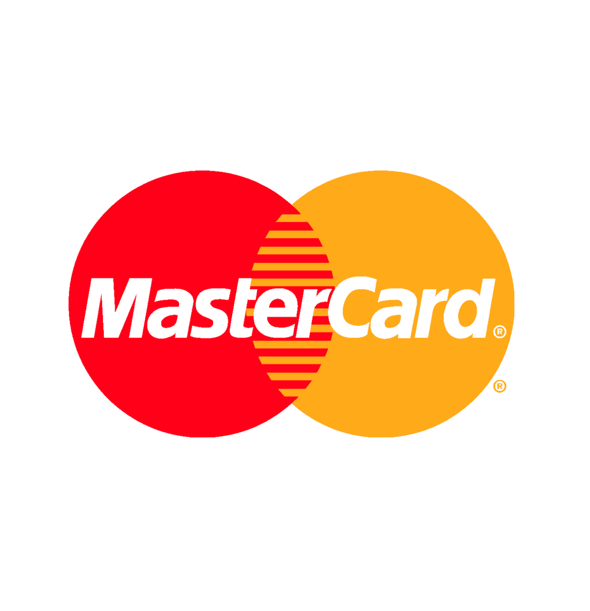 Mastercard logo with overlapping red and orange circles and white wordmark
