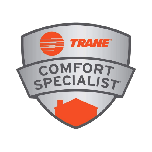 Trane Comfort Specialist shield logo in gray, orange, and red