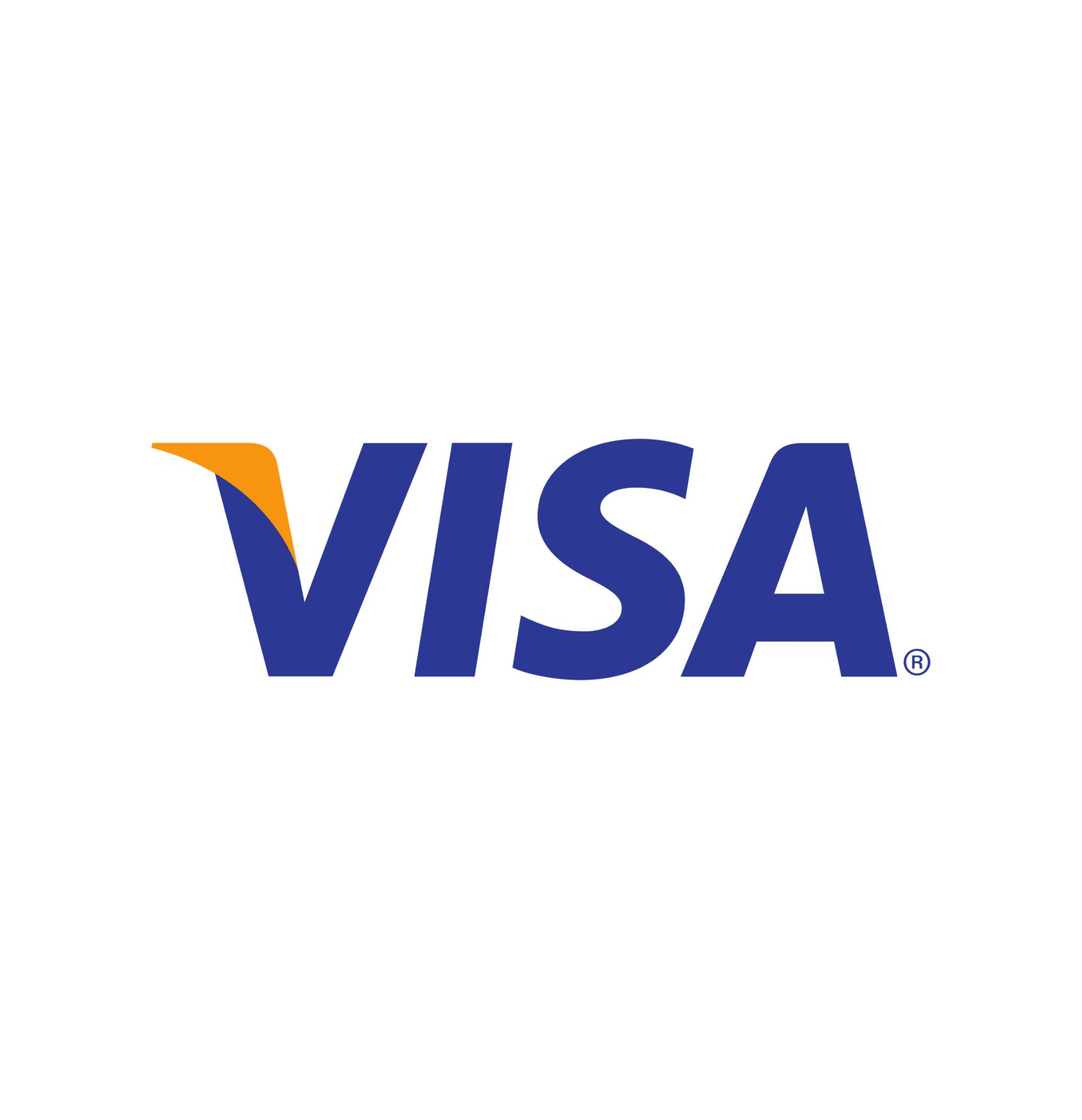 Visa logo in blue and orange on a white background